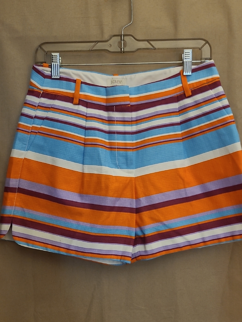 J. Crew Women's Striped Cotton Blend Shorts in Orange & Blue